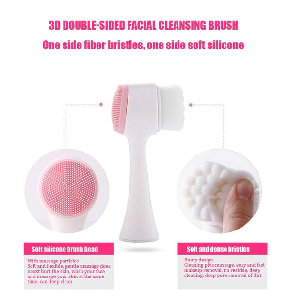 SHOPUP 3D Facial Cleanser Manual Massage Brush Soft Bristles Double Sided Face Brush
