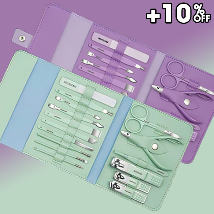 Manicure Care Set – Nail Cutter Set Stainless Steel With Folding Bag (Set 16Pcs)